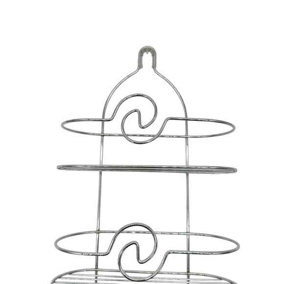 3-Tier Silver Chrome Shower Caddy Hooks & Swirl Design For Bathroom Organization - Picture 2 of 8